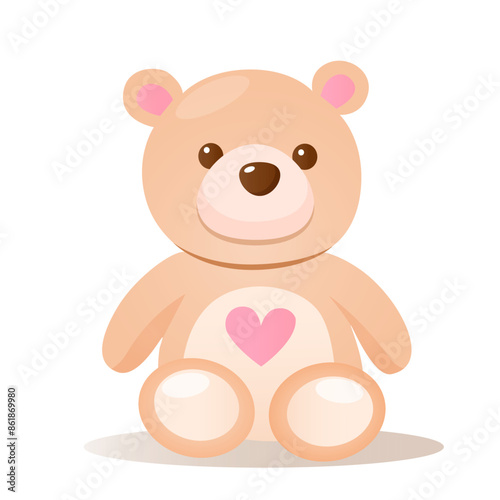 Vector illustration of cute cartoon fluffy bear toy.
