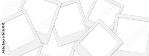 Polaroid frame mockup rectangle, square collection. Blank frame border mockups. Isolated white pictures frames on transparent background