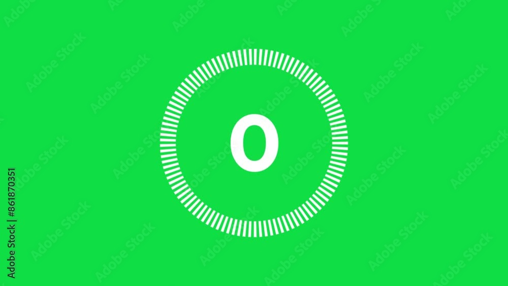5 Seconds countdown timer modern minimalistic on chroma key green screen alpha channel background	