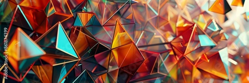 Vibrant triangles layered and arranged in a chaotic yet harmonious composition. photo