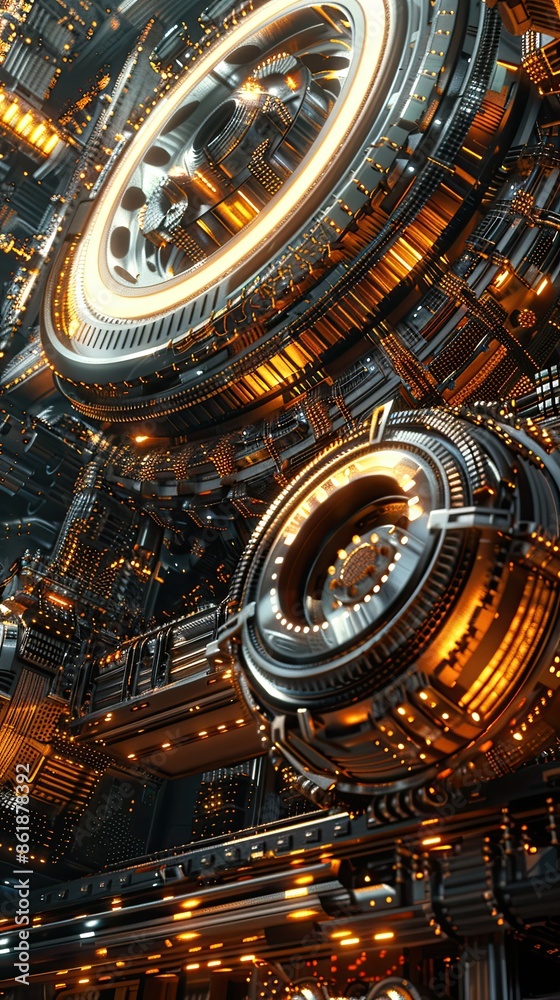 Fototapeta premium A futuristic cityscape with a large, glowing circle in the center