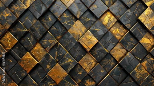 A black and gold patterned wall made of wood photo