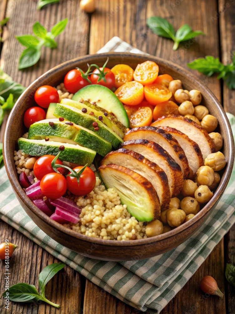 Fresh salad with grilled chicken and vegetables. Fresh salad with grilled chicken and vegetables.
