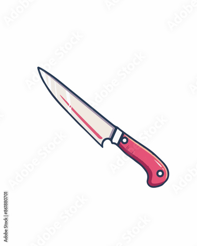 Long sharp kitchen dinner carving knife with red handle. Video game asset completely lossless resizable vector art design on white background generative ai