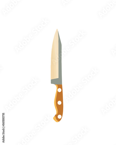 Large brown wooden handle kitchen chef butcher style knife. video game asset completely lossless resizable vector art design on white background generative ai