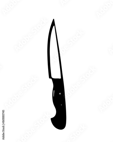 black and white sharp long hunting survival military tactical knife. Video game asset completely lossless resizable vector art design on white background generative ai