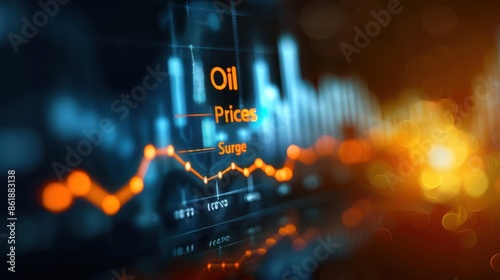 Graph showing oil price surge with glowing lights. Stock market data visualization for energy sector. Economic analysis and financial growth. photo