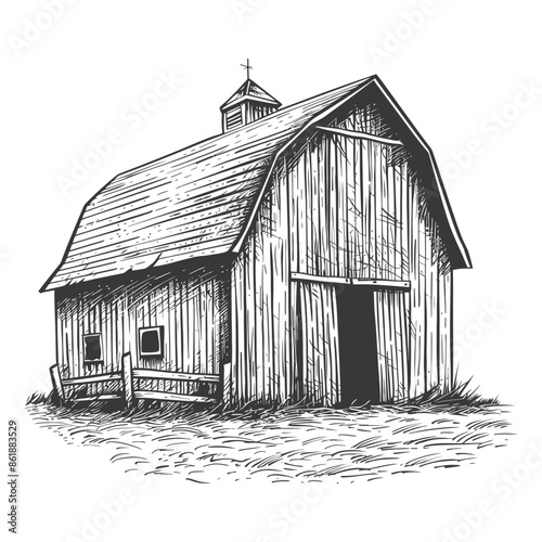 barn with engraving style black color only