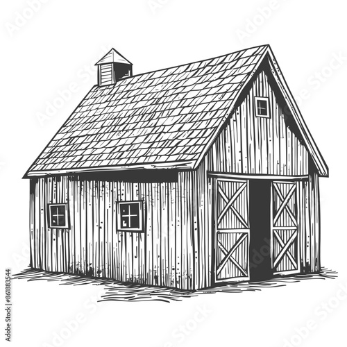 barn with engraving style black color only