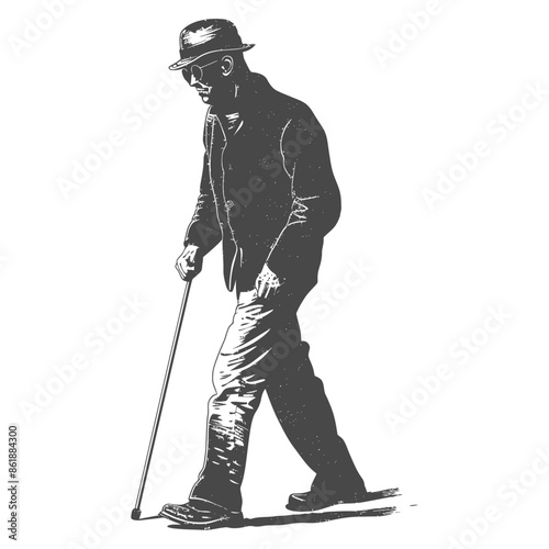Graphic of a Senior Man Walking with Cane in Hat and Glasses.