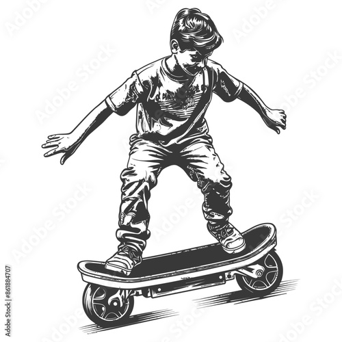Skateboarding Boy: Hand-Drawn, Urban Youth Culture, Vector Illustration