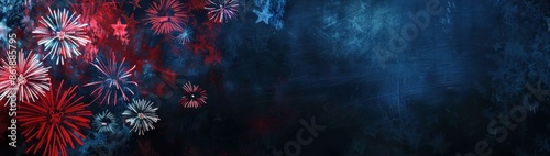 Wallpaper Mural An animated background with red, white and blue fireworks on the left side of an empty blackboard, creating a festive atmosphere for USA's national holiday Generative AI Torontodigital.ca