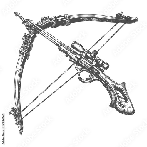 crossbow with engraving style black color only
