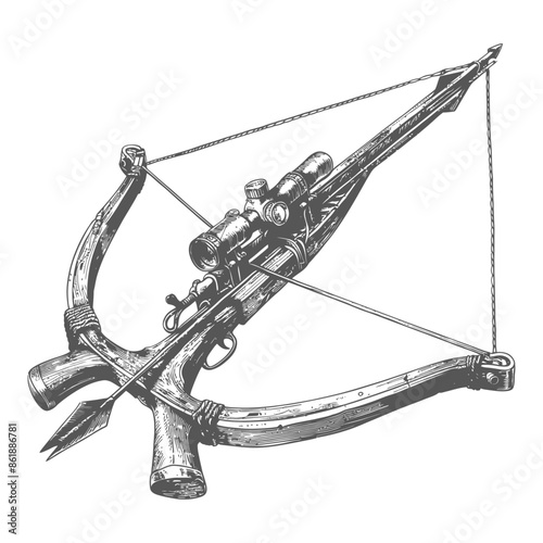 crossbow with engraving style black color only