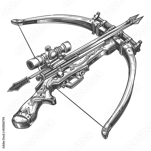 crossbow with engraving style black color only