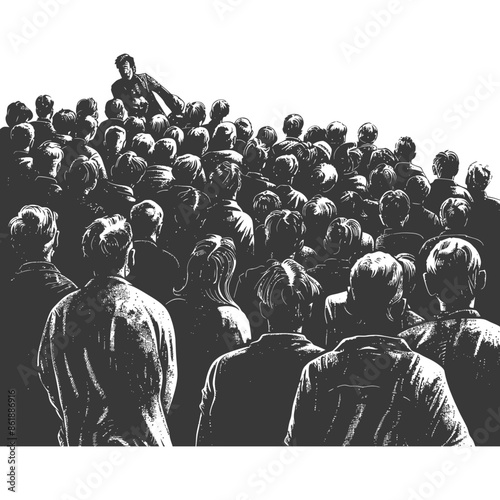 crowd audience with engraving style black color only