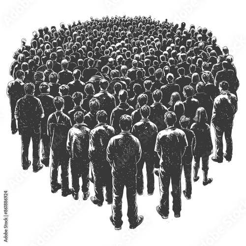 crowd audience with engraving style black color only