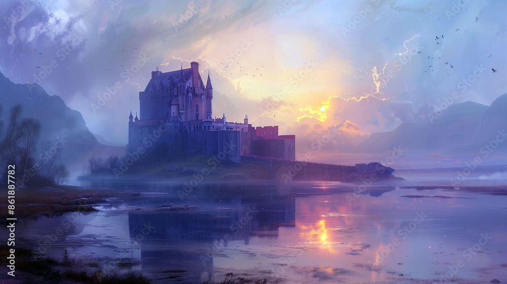 Fototapeta premium Pastel dawn over a historic castle