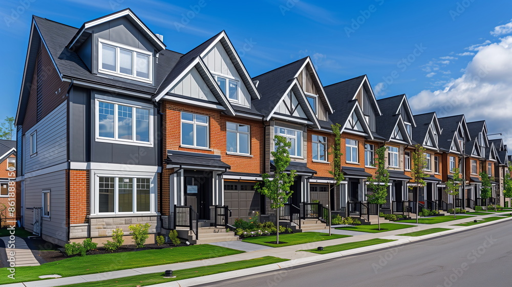 A row of identical townhouses A row of identical townhouses