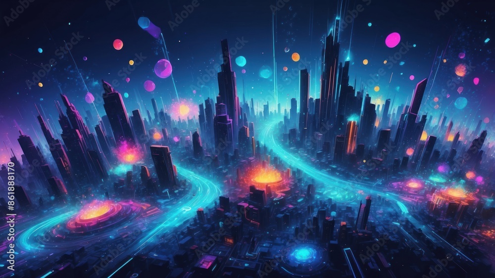 Funky synth wave night cityscape Funky synth wave night cityscape