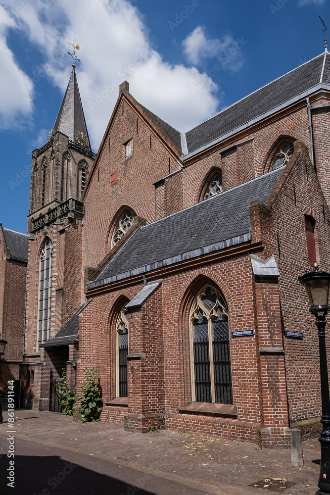 Fototapeta premium Utrecht Jacobikerk is a landmark Protestant church, named for its patron saint St. James the Greater. Current gothic church dates from the end of the 13th century. Utrecht, the Netherlands.