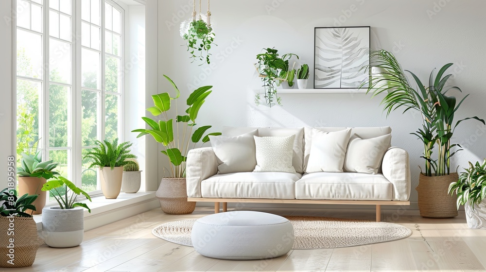 modern living room with plants, Light living room with green houseplants and furniture modern living room with plants, Light living room with green houseplants and furniture
