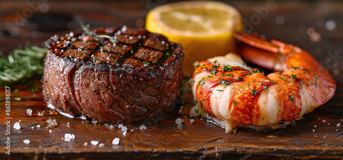 Raw fillet mignon and lobster tail surf and turf