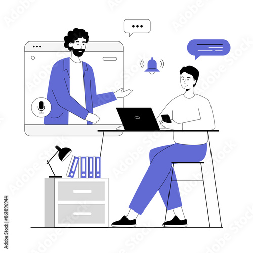 Business webinar, Virtual training conference concept. People Meeting Online. Vector illustration with line people for web design.