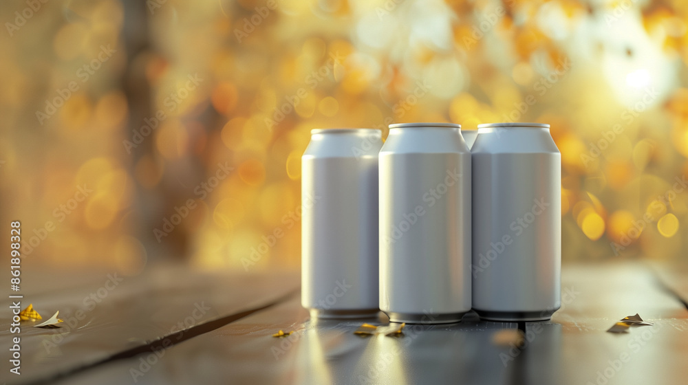 White soda cans on a beautiful sunny background