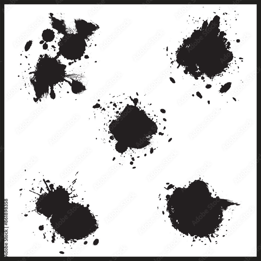 Fototapeta premium Black Sillhouette Splashes, Insk Splash, Water Splash, and Grunge Brush Art, Splash art Vector Illustration
