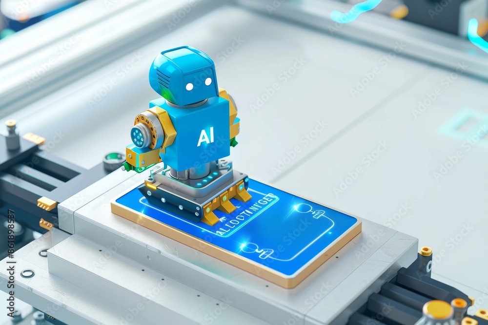 Fototapeta premium AI robot on digital interface, artificial intelligence, advanced tech, digital robotics, smart AI systems, futuristic AI design