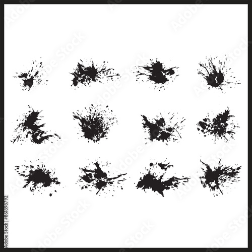 Black Sillhouette Splashes, Insk Splash, Water Splash, and Grunge Brush Art, Splash art Vector Illustration