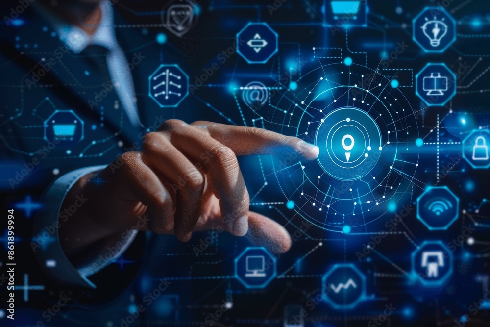 Businessman interacting with global network data transfer icon for online business integration