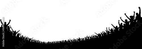 Crowd of people silhouette, cheerful fans people at stadium.  Sports event or concert. Vector illustration