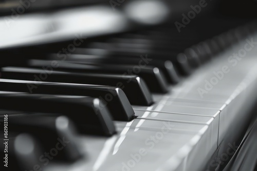 Detailed view of piano keys being pressed, with ample copy space