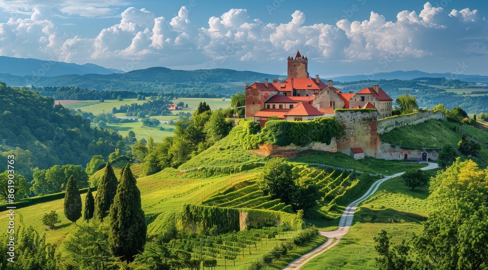 custom made wallpaper toronto digitalTwo Ancient Castles Nestled in Lush Green Hills of Slovenia