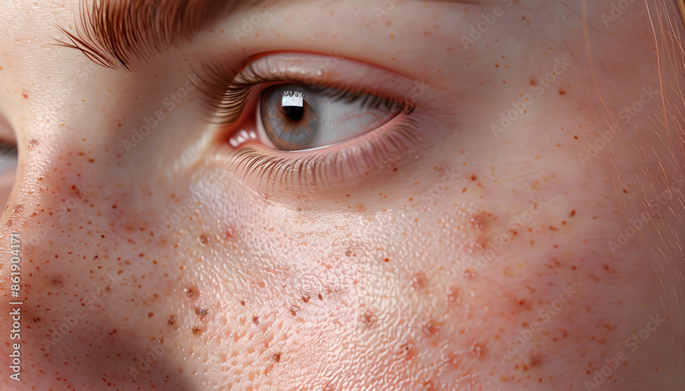 closeup of a woman cheek with sun allergy reaction closeup of a woman cheek with sun allergy reaction