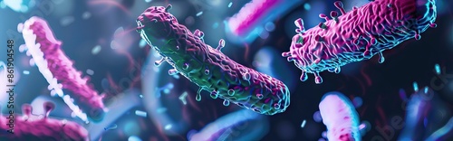 Enterobacterias Gram negativas Proteobacteria, bacteria such as salmonella, escherichia coli, yersinia pestis, klebsiella. 3D illustration. AI generated illustration photo