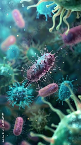 Enterobacterias Gram negativas Proteobacteria, bacteria such as salmonella, escherichia coli, yersinia pestis, klebsiella. 3D illustration. AI generated illustration photo