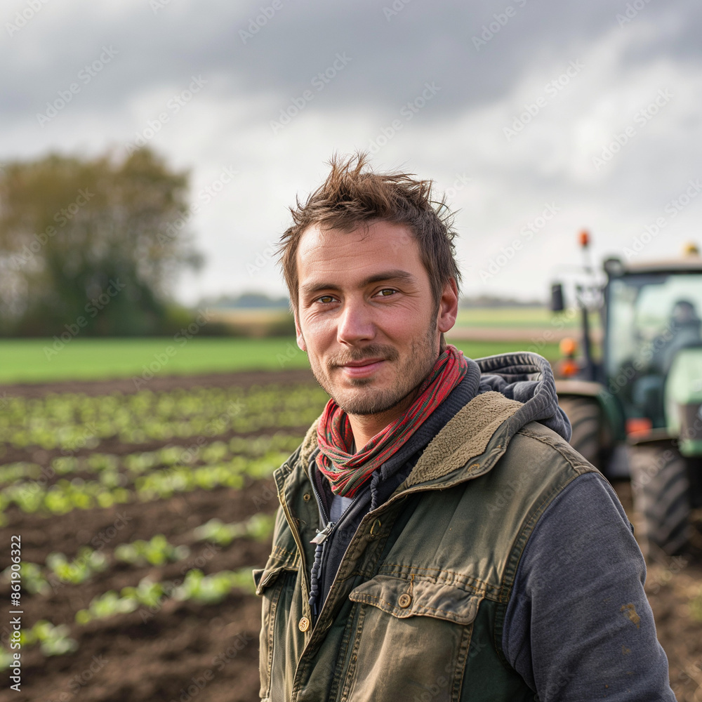 farmer in front of tractor