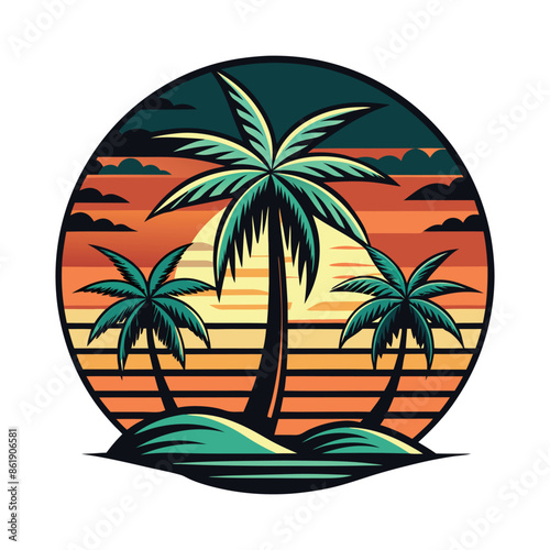 Wallpaper Mural Retro color palm tree and sea beach sunset design Torontodigital.ca