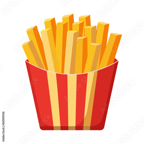 French fries in a red box, French fries with white background, Illustration of  French fries