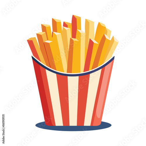 French fries in a red box, French fries with white background, Illustration of  French fries