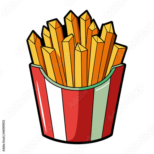 French fries in a red box, French fries with white background, Illustration of  French fries