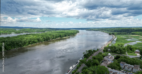 Wallpaper Mural view of the hudson river and catskills mountains from a park in hudson new york valley (lighthouse, water clouds harbor coastline scene) aerial beautiful travel destination ny state public land Torontodigital.ca