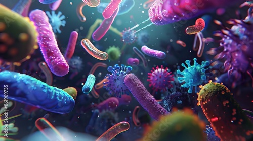 Enterobacterias Gram negativas Proteobacteria, bacteria such as salmonella, escherichia coli, yersinia pestis, klebsiella. 3D illustration. AI generated illustration photo