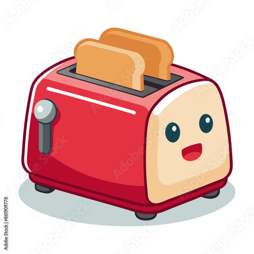 toaster and bread, toaster and toast, toaster with bread, Cute toaster with Toaste  with white background, 