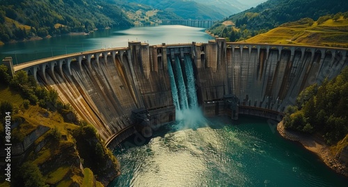 A Massive Concrete Dam and Bridge in a Mountainous Valley