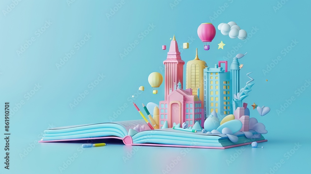 Styled pop-up book city with busy urban city people. 3D illustration. AI generated illustration Styled pop-up book city with busy urban city people. 3D illustration. AI generated illustration