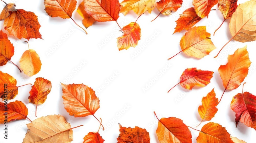 Frame of autumn leaves on a white background, isolated. Frame of autumn leaves on a white background, isolated.